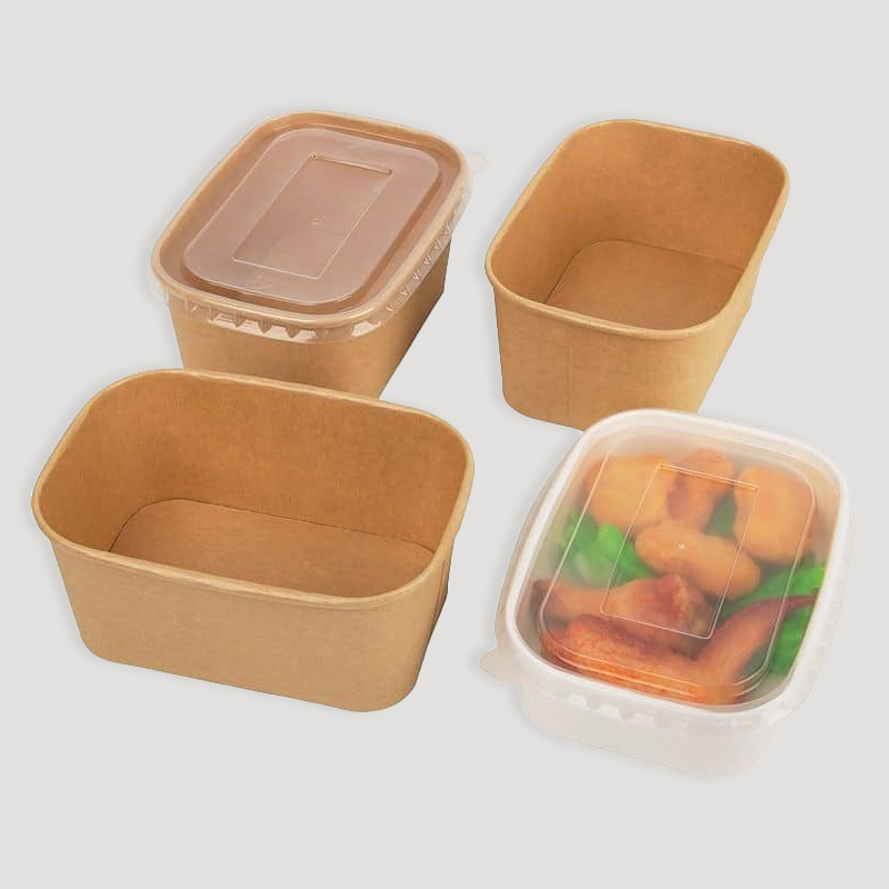 kraft paper rectangle bowl takeaway with lid