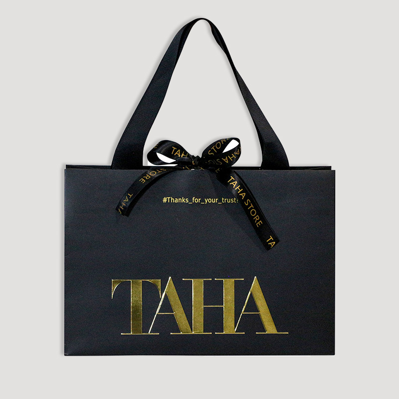 Luxury paper bag gold logo with ribbon